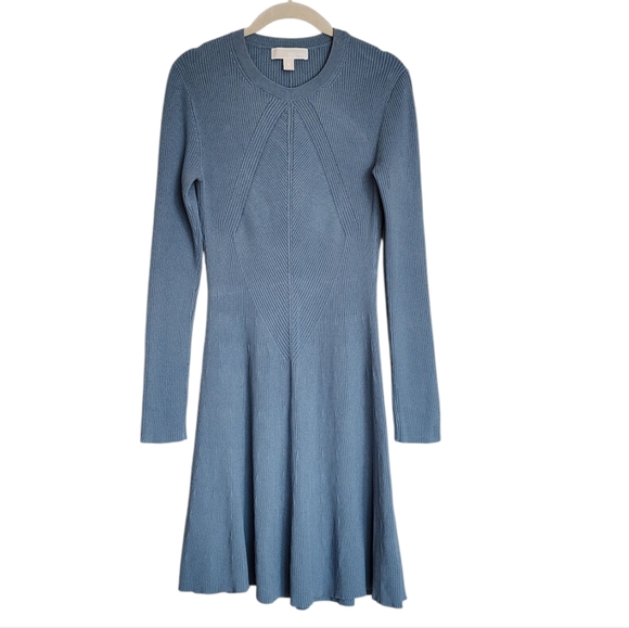 Michael Kors Blue Long Sleeve Flattering Skirt Dress Size M - Picture 2 of 12